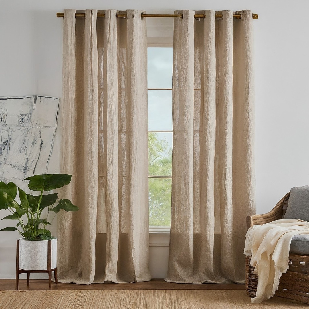 Linen Grommet Curtains Frame a Window With Subtle Texture