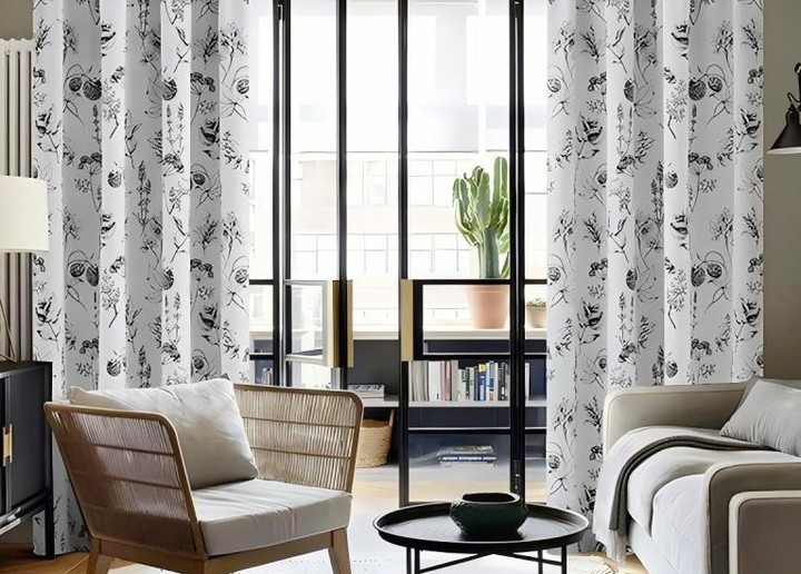 Black Botanical Print Curtains Add Organic Pattern