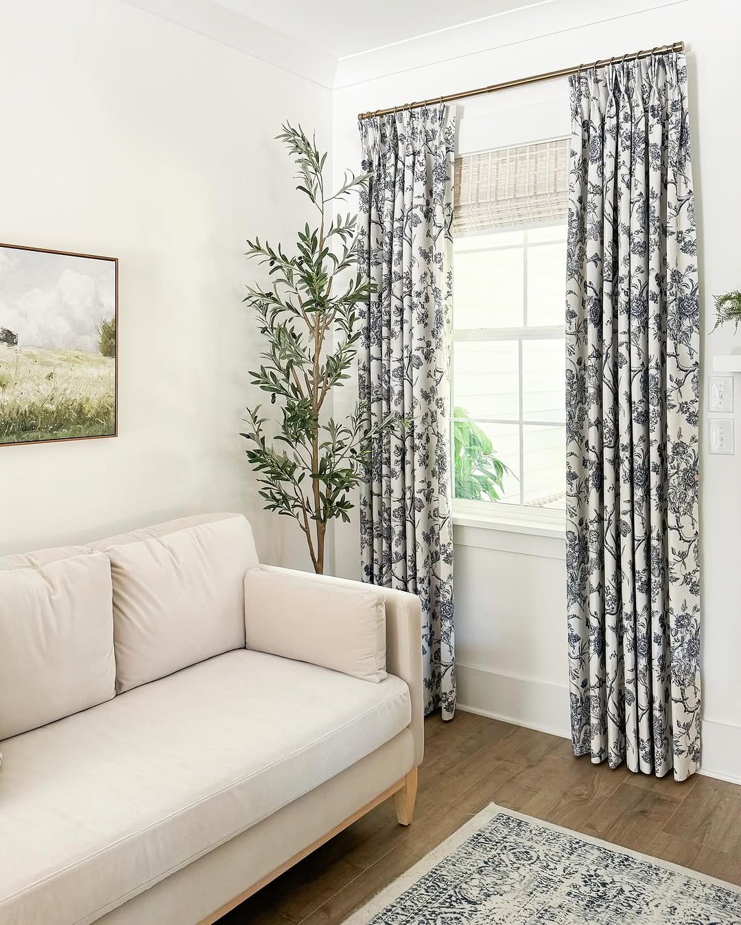 Toile-Style Drapes Add Classic Pattern to a Bright Room