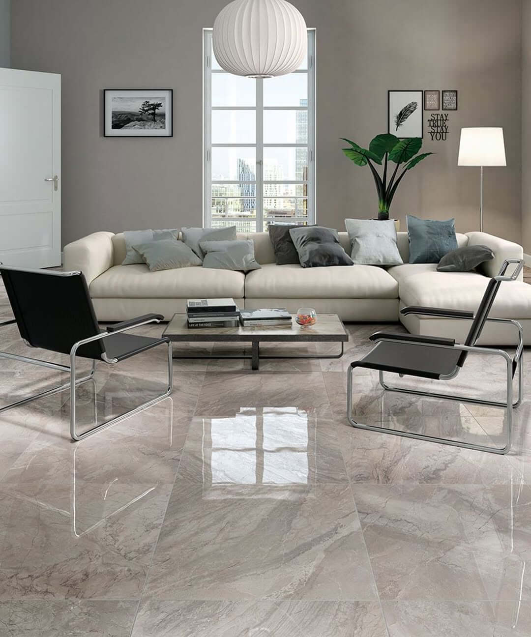 Large Format Marble-Look Tiles for a Polished Finish