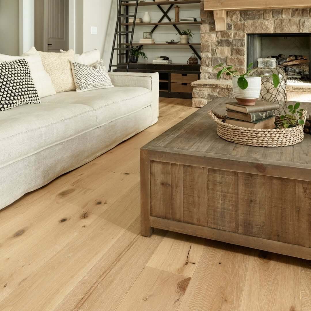 Light Natural Wood Floors with a Rustic Coffee Table