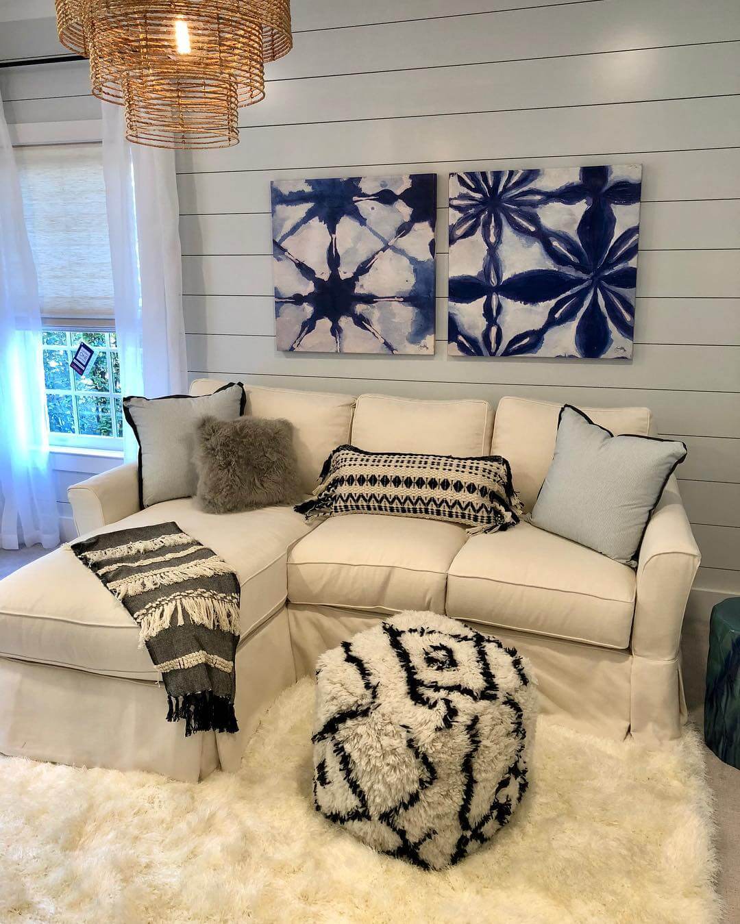 Bold Blue and White Art Adds Graphic Punch to Walls