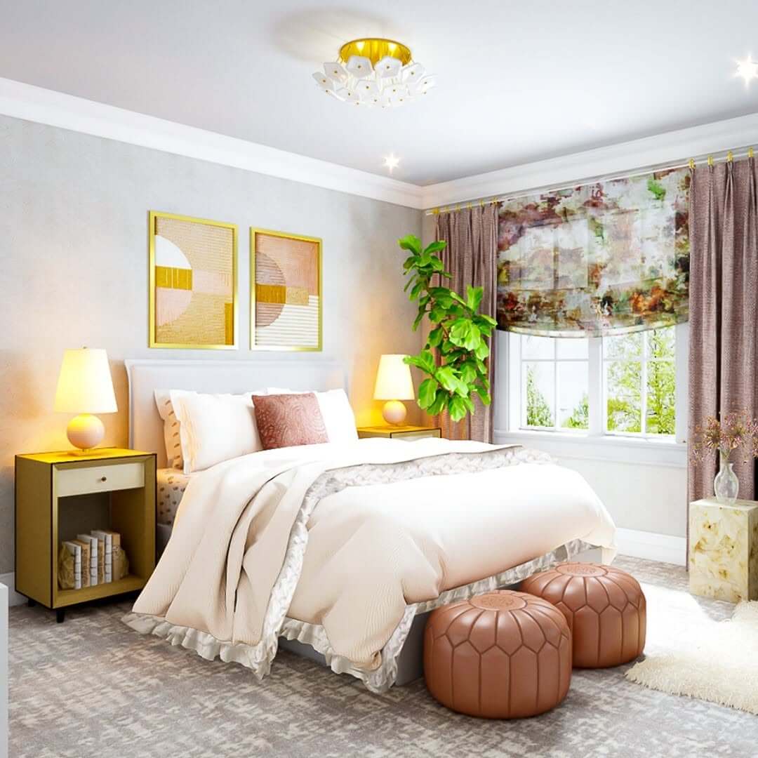 Abstract Geometric Art Adds Warmth Above the Bed