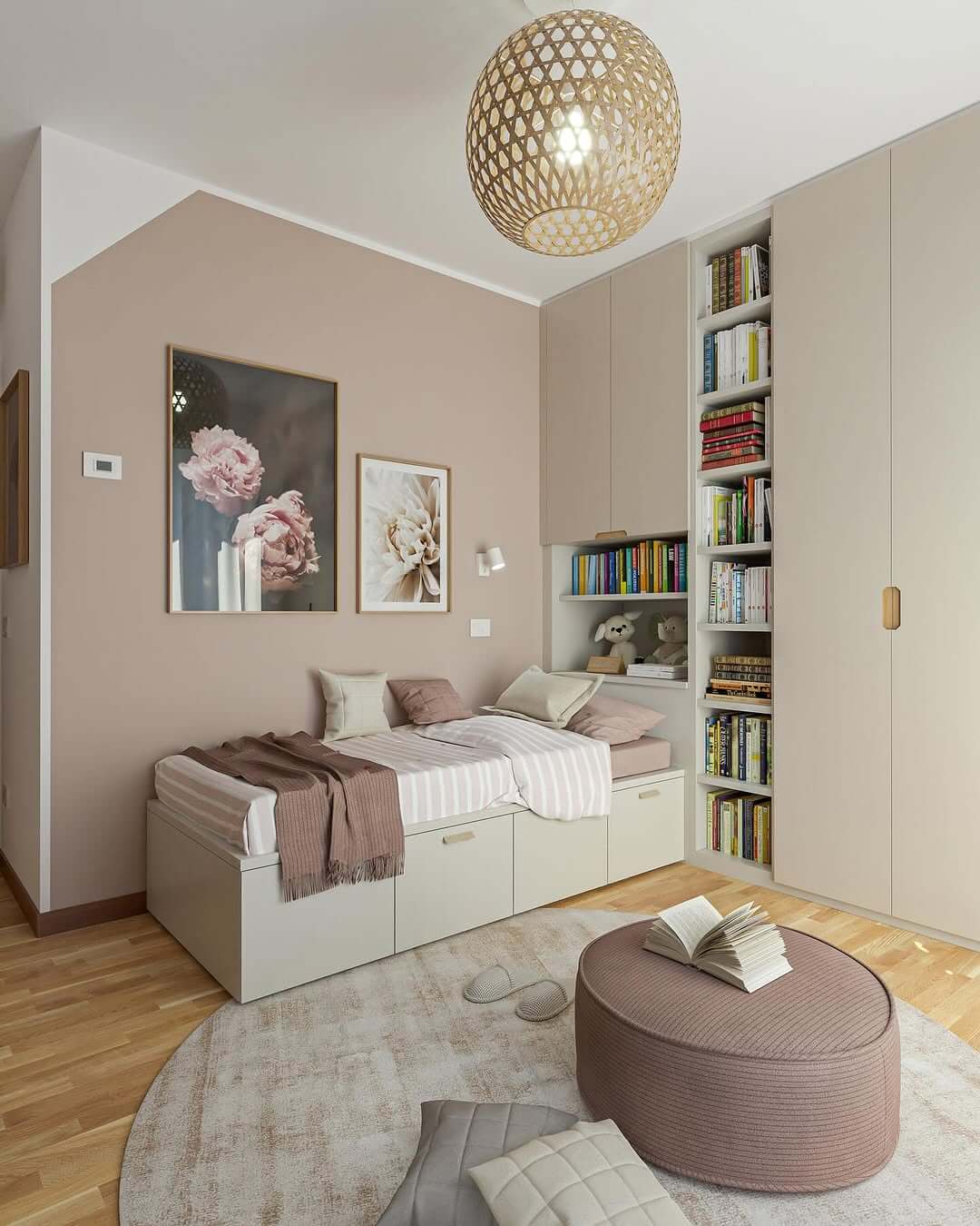 Large Floral Art Prints Add Softness Above the Bed