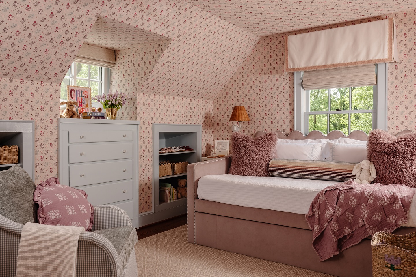 Pink Floral Wallpaper Envelops the Room in Whimsy