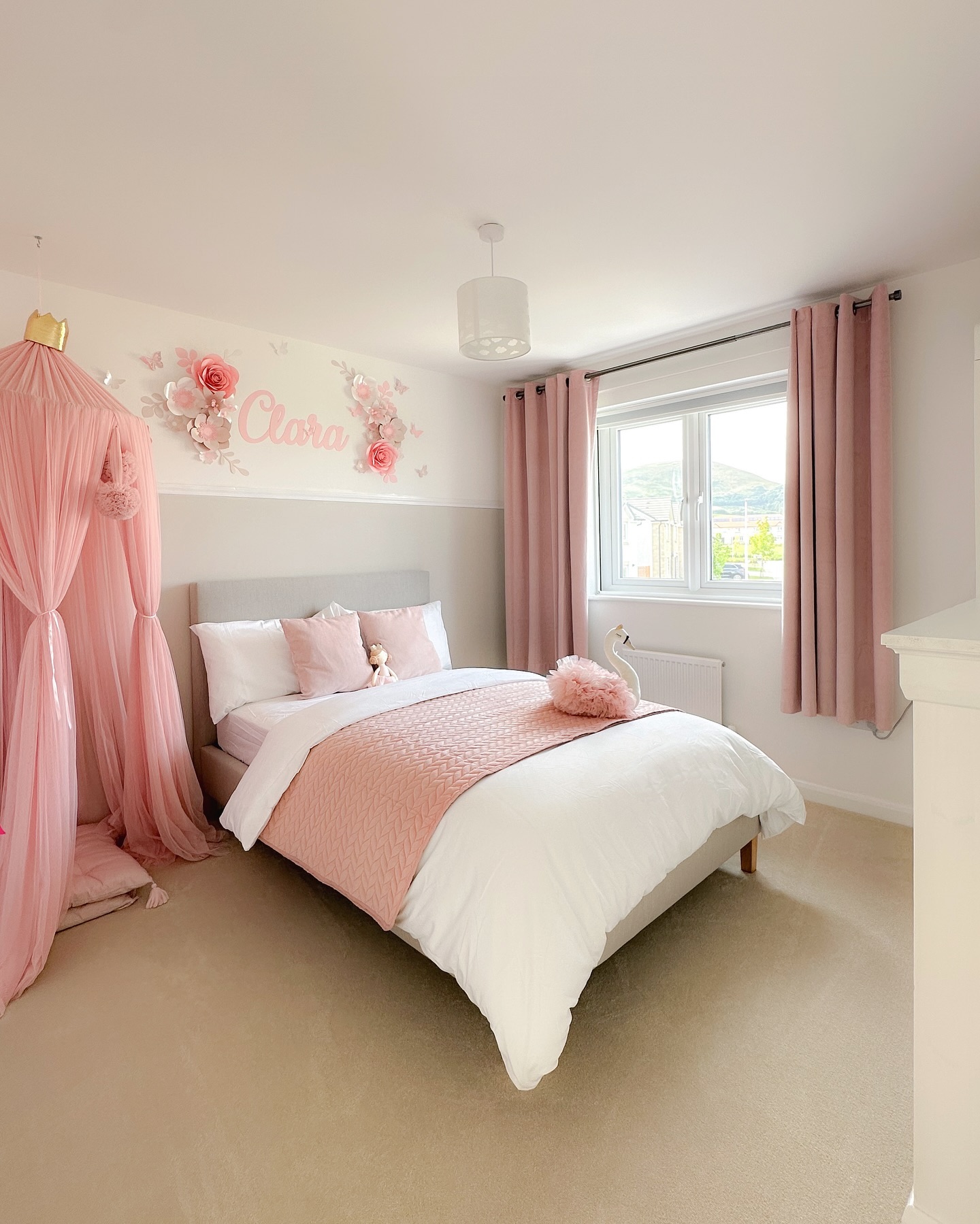 3D Paper Flowers and Name Decal Create a Whimsical Wall Accent