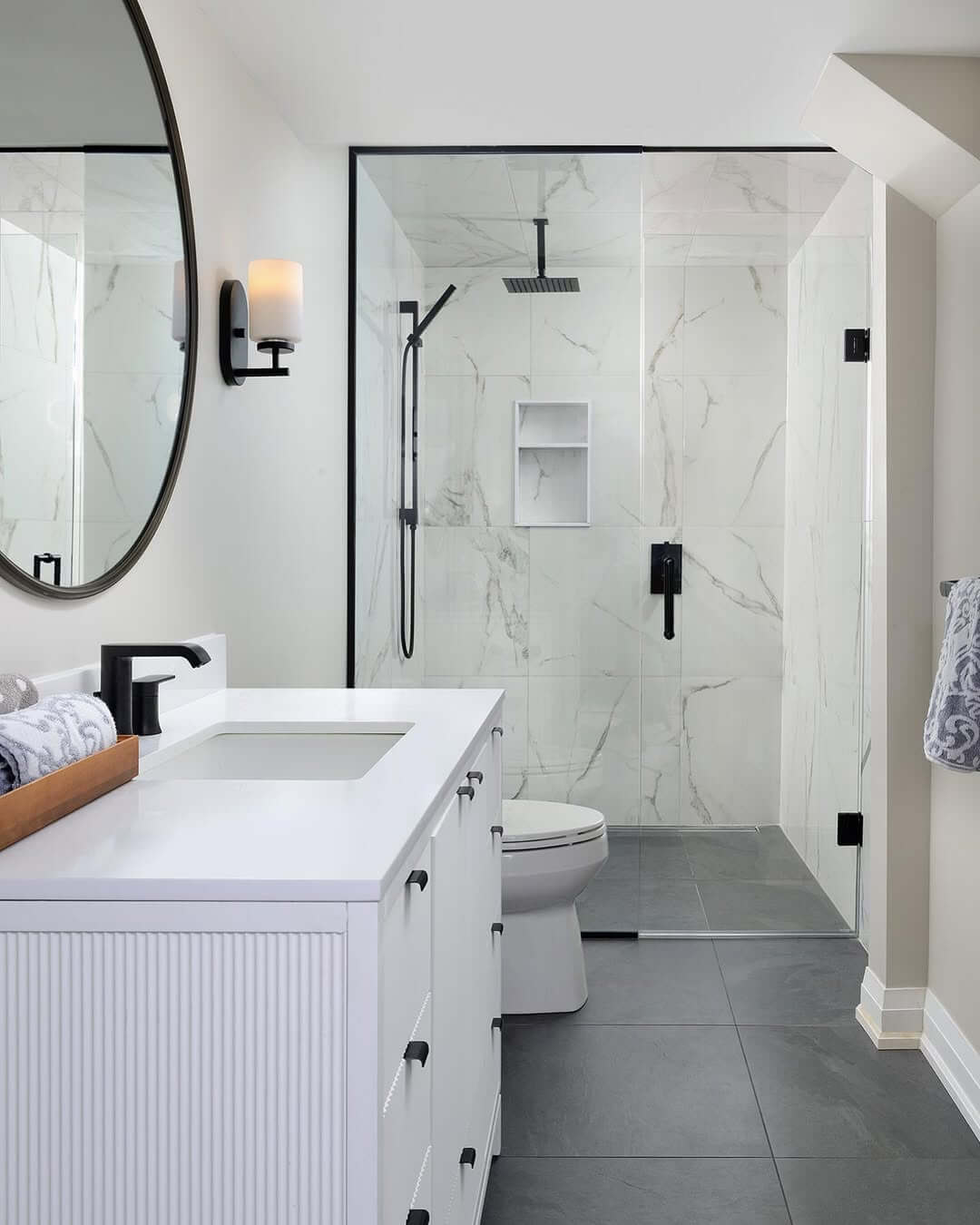 Contrast Marble with Matte Black Shower Fixtures