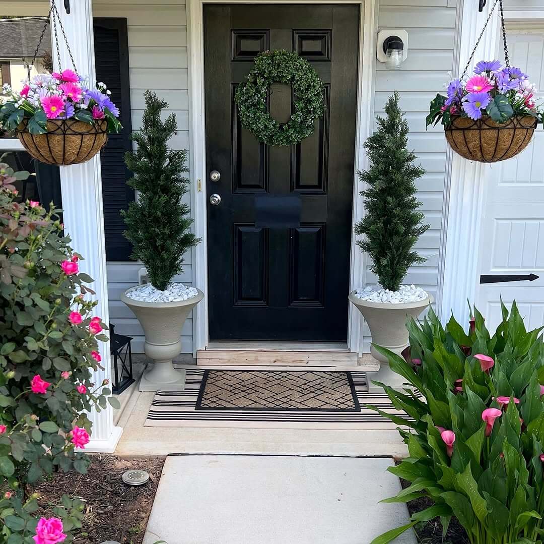 Flank Doors with Urn Planters and White Stone Topping