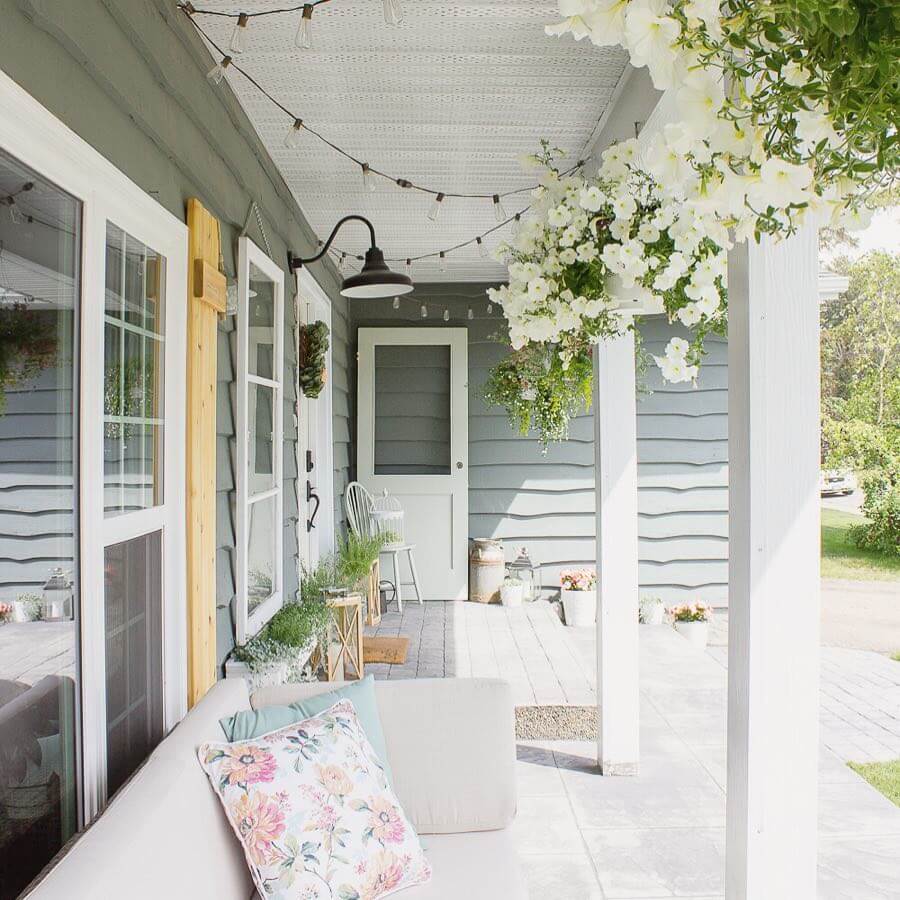 Soften Overhead Structures with Cascading White Petunias