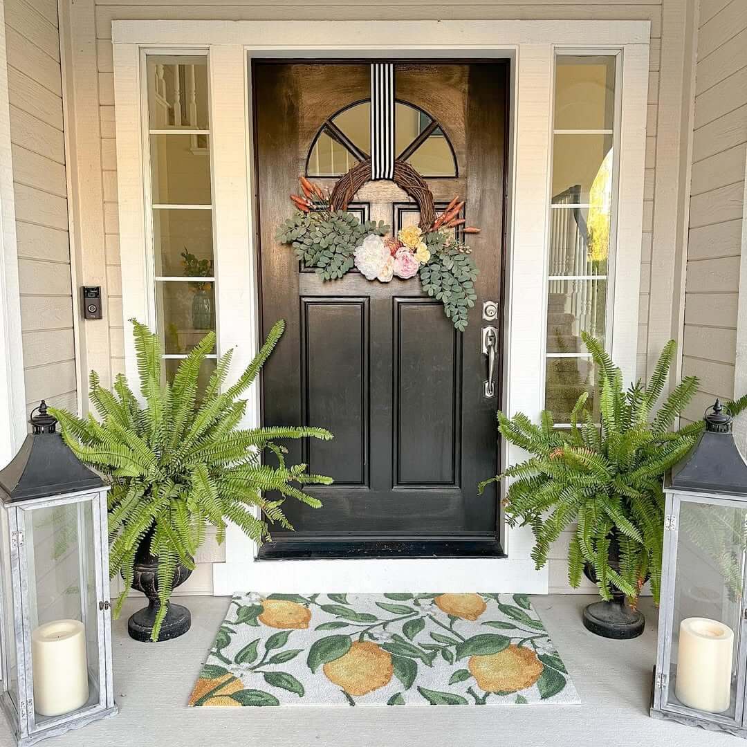 Layered Ferns Flank Doorway For Lush Entryway Appeal