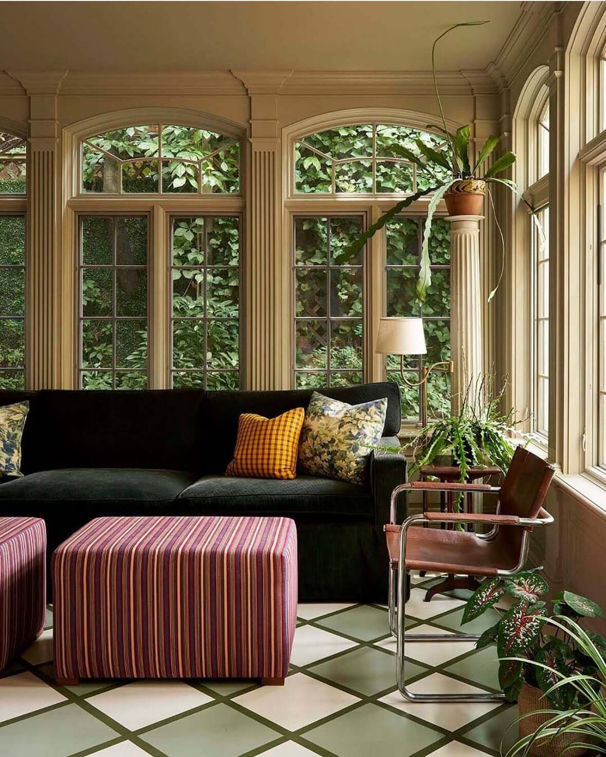 Incorporate Pattern with Striped Ottomans