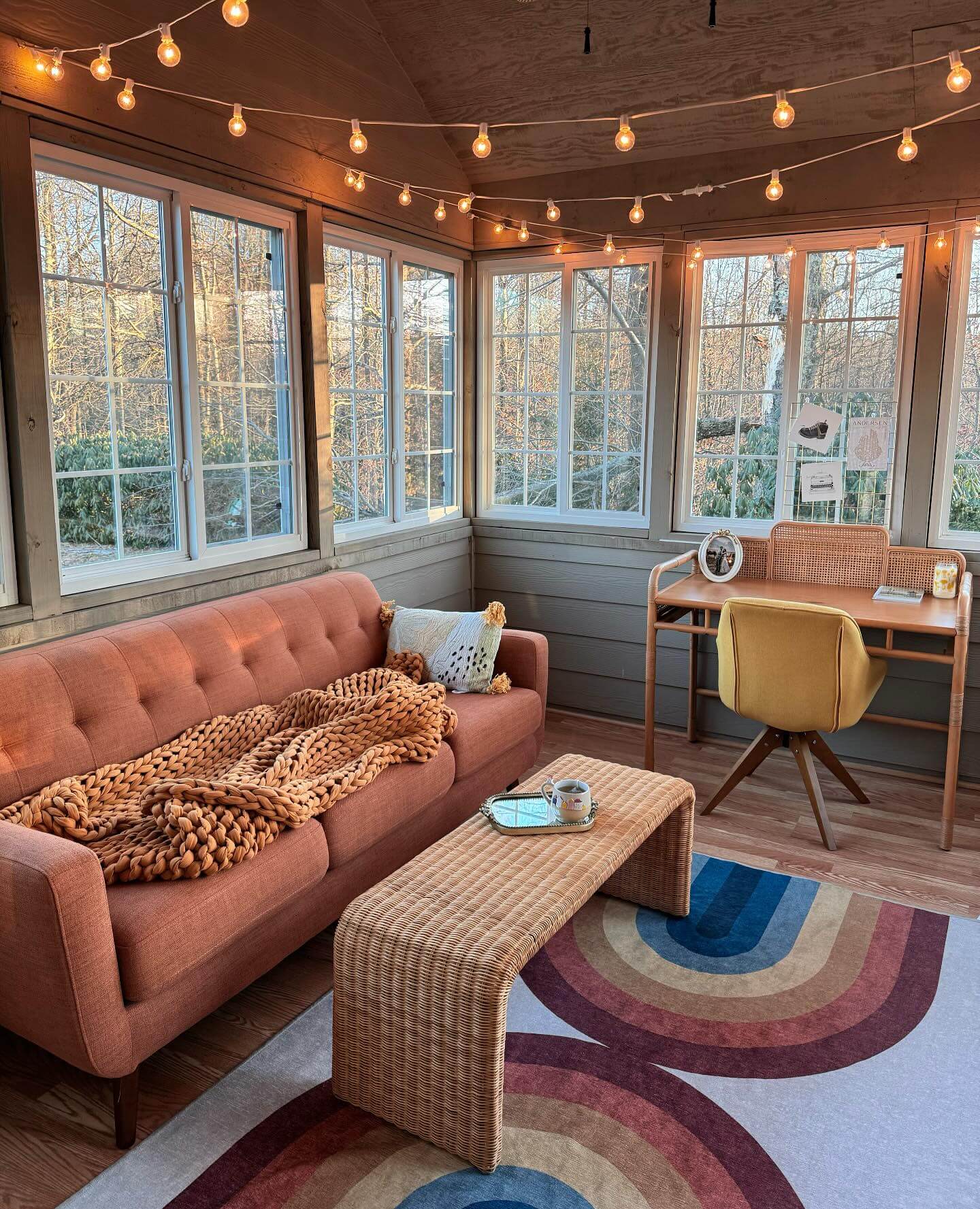 String Lights Add Cozy Ambiance to Sunroom Windows