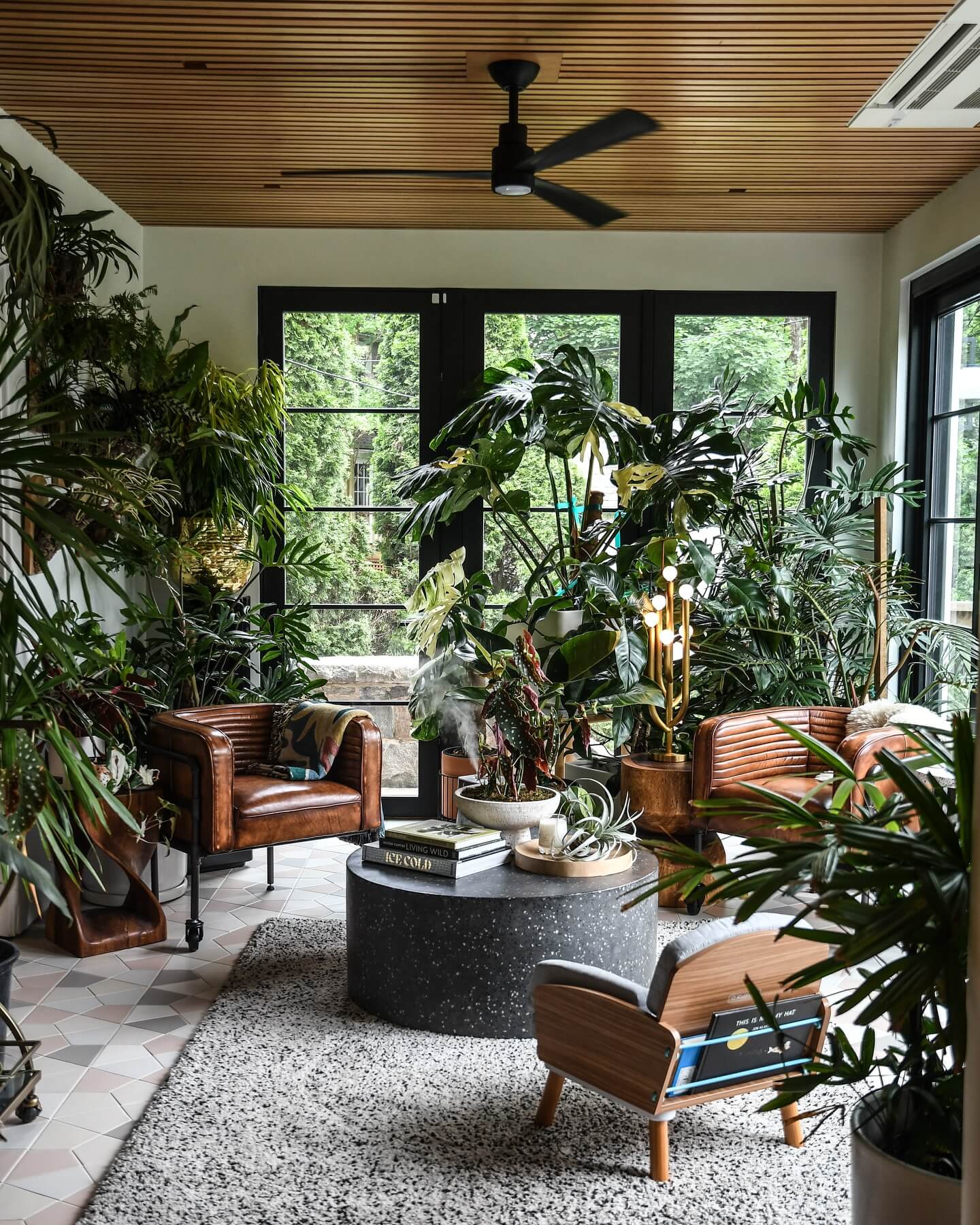 Terraced Sunroom Ceiling With Integrated Fan