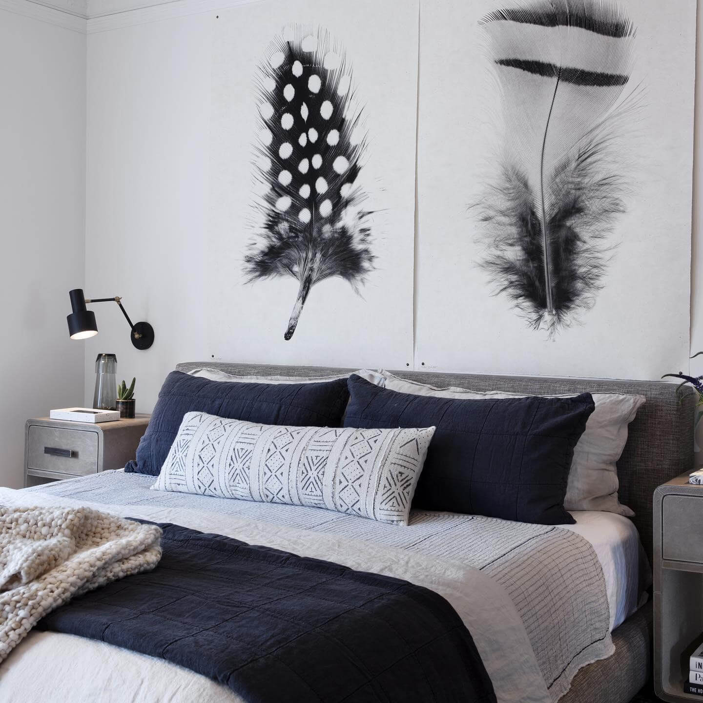 Oversized Feather Prints Create a Dramatic Black and White Focal Point