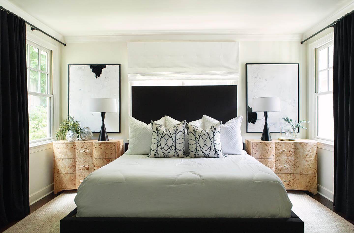 Abstract Art Creates a Bold Focal Point Above Nightstands