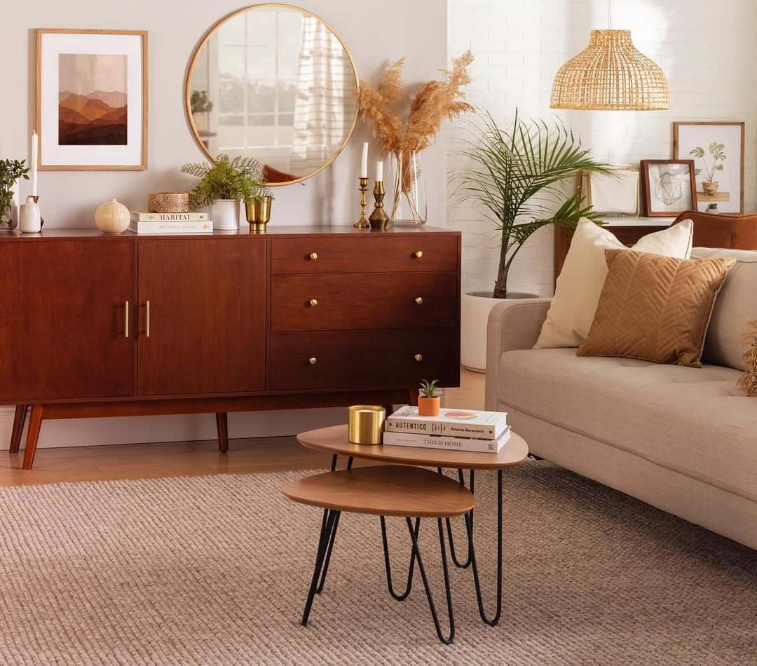 Layered Nesting Tables With Metal Legs