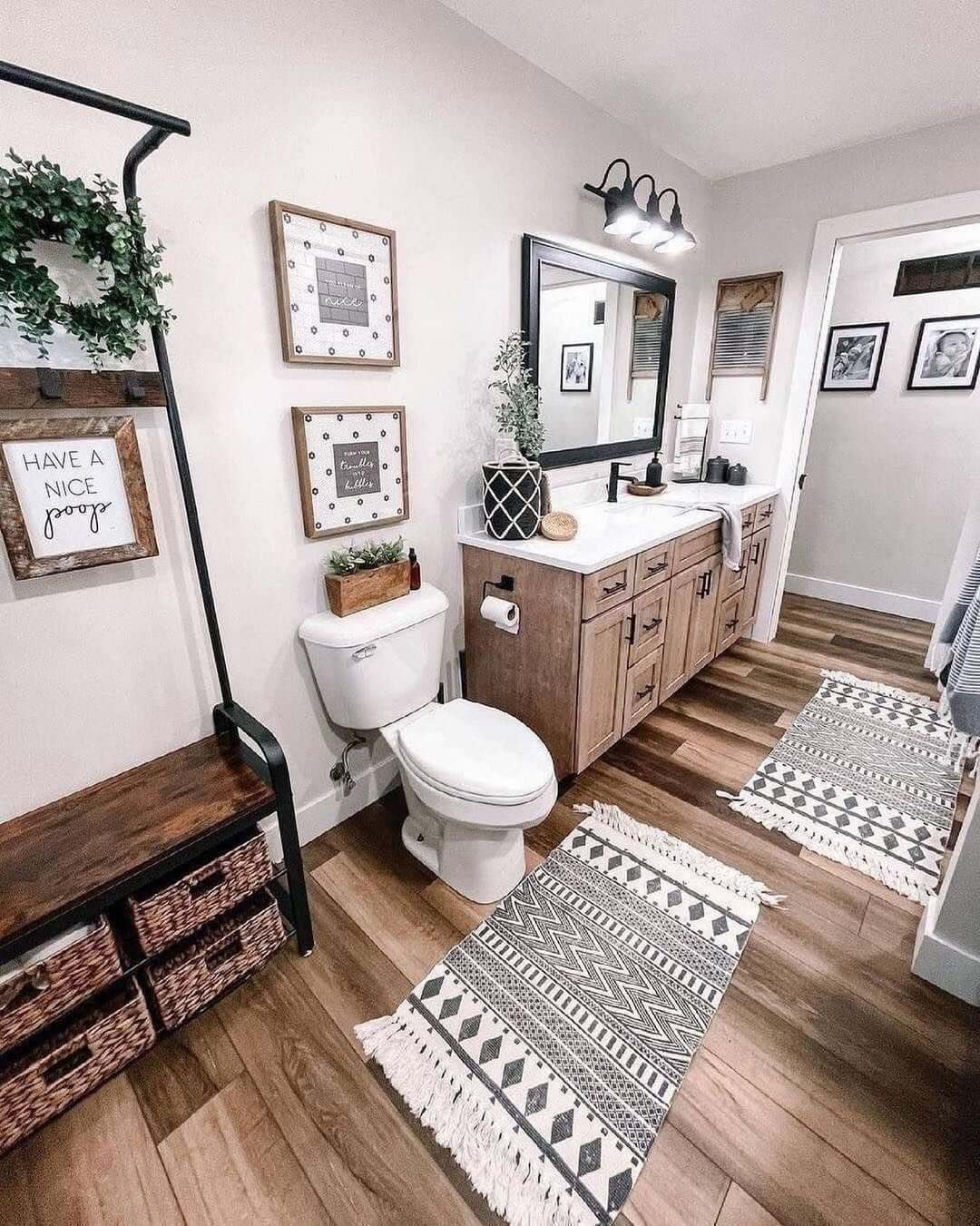 Wooden Bench With Woven Baskets Adds Cozy Storage