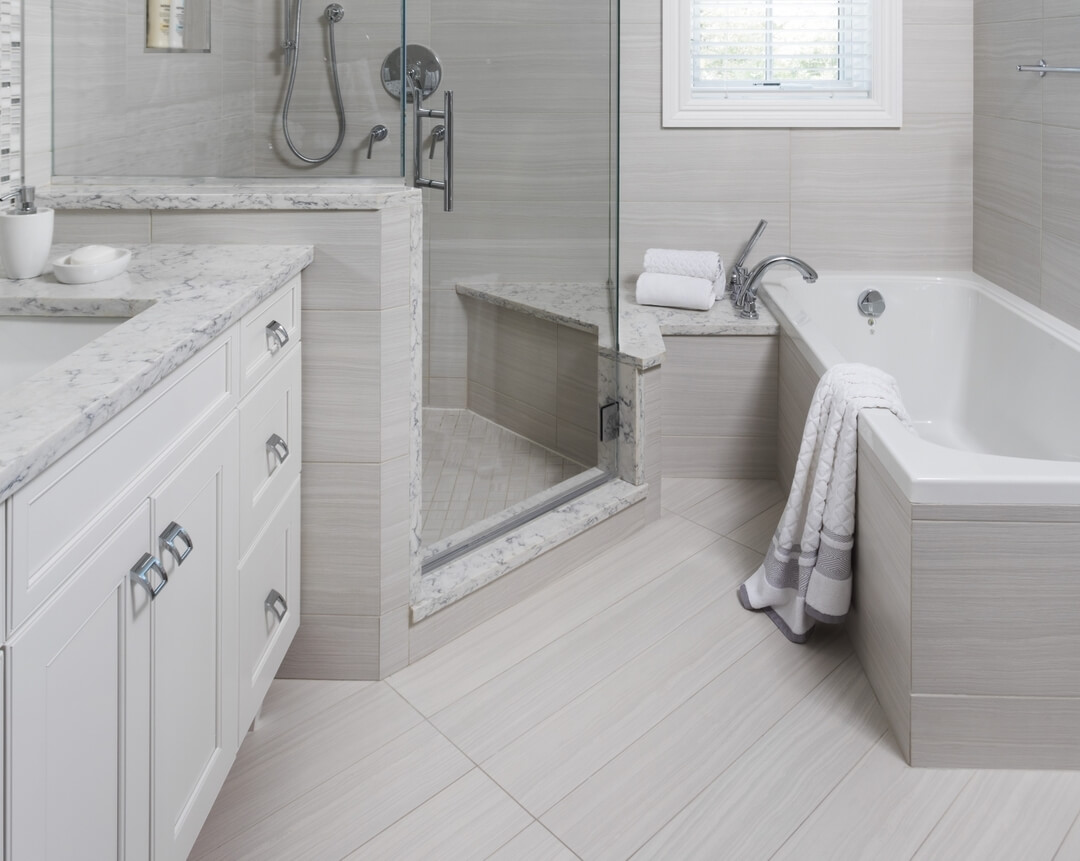 White Vanity Cabinets With Sleek Chrome Hardware