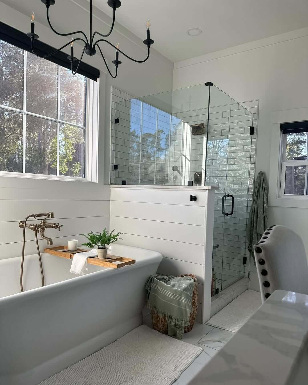Wooden Tray for Bathtub Essentials and a Small Plant