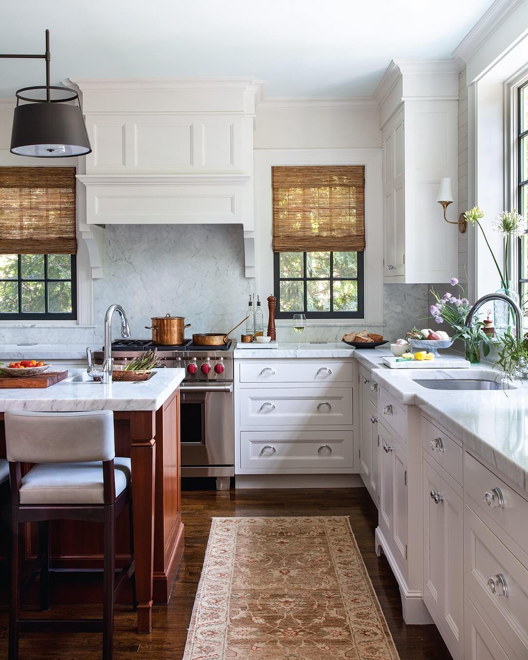 Woven Bamboo Shades Add Natural Warmth to Black-Framed Windows