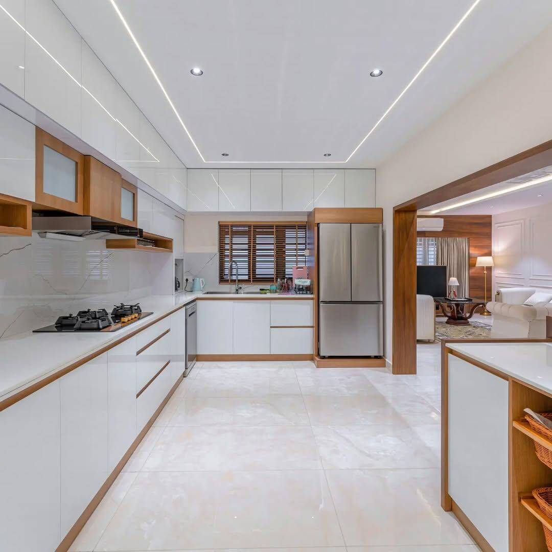 Integrated Wood Trim Accents White Cabinetry