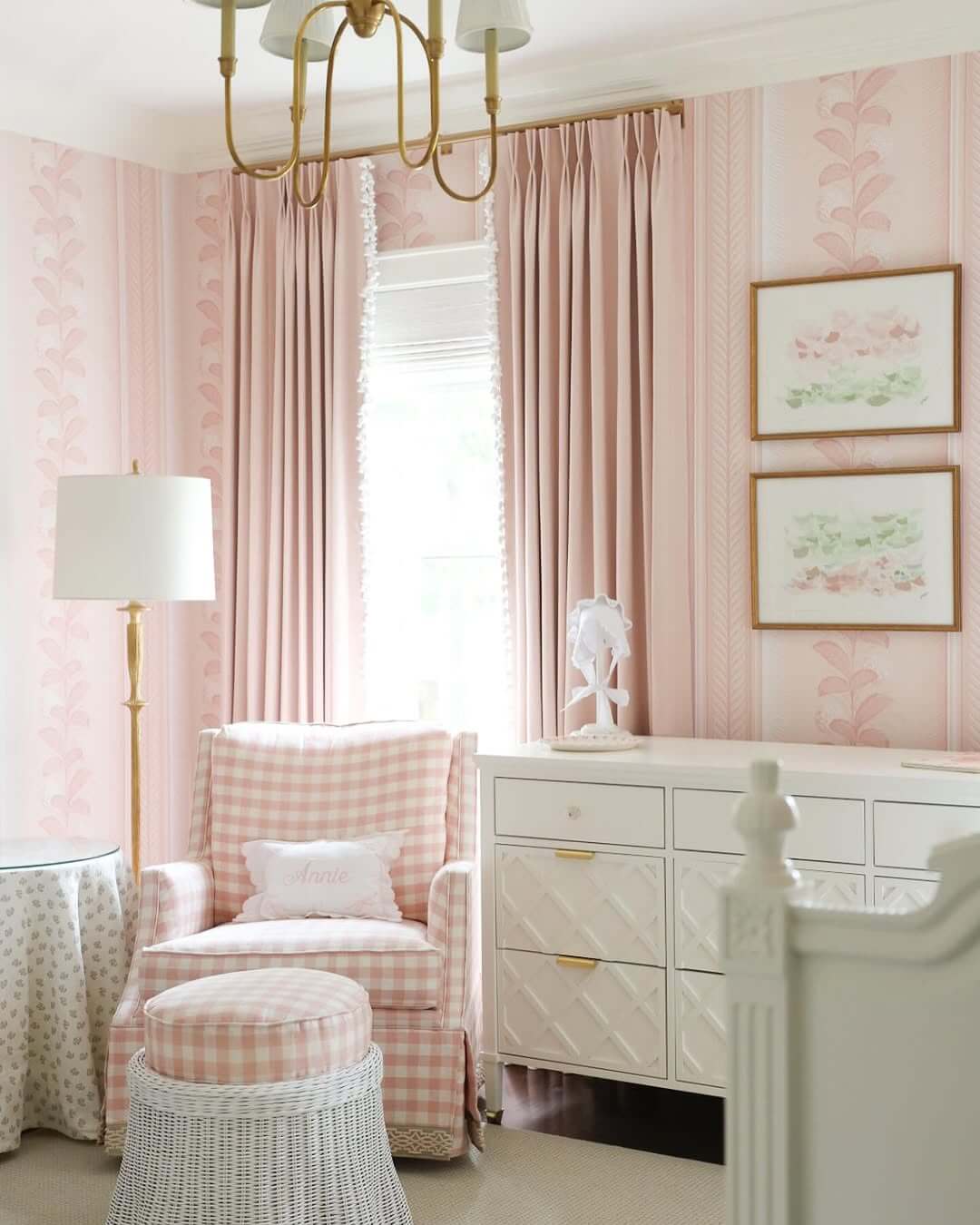 Pink Gingham Chair and Ottoman Create a Cozy Reading Nook