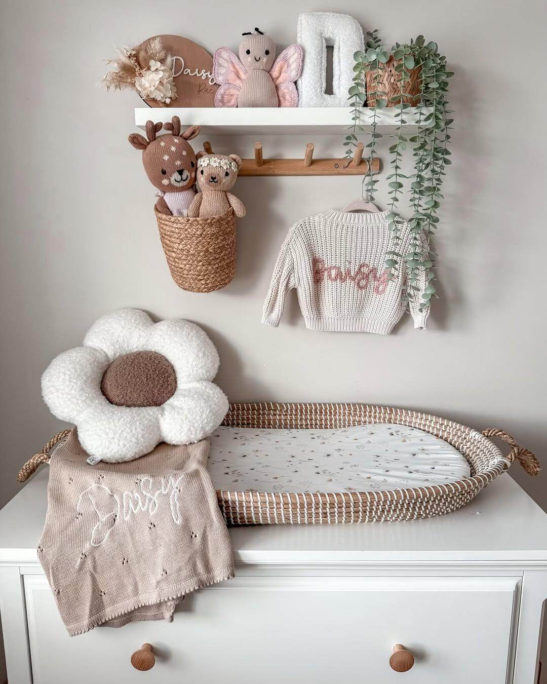 Woven Changing Basket Adds Natural Texture to Dresser Top