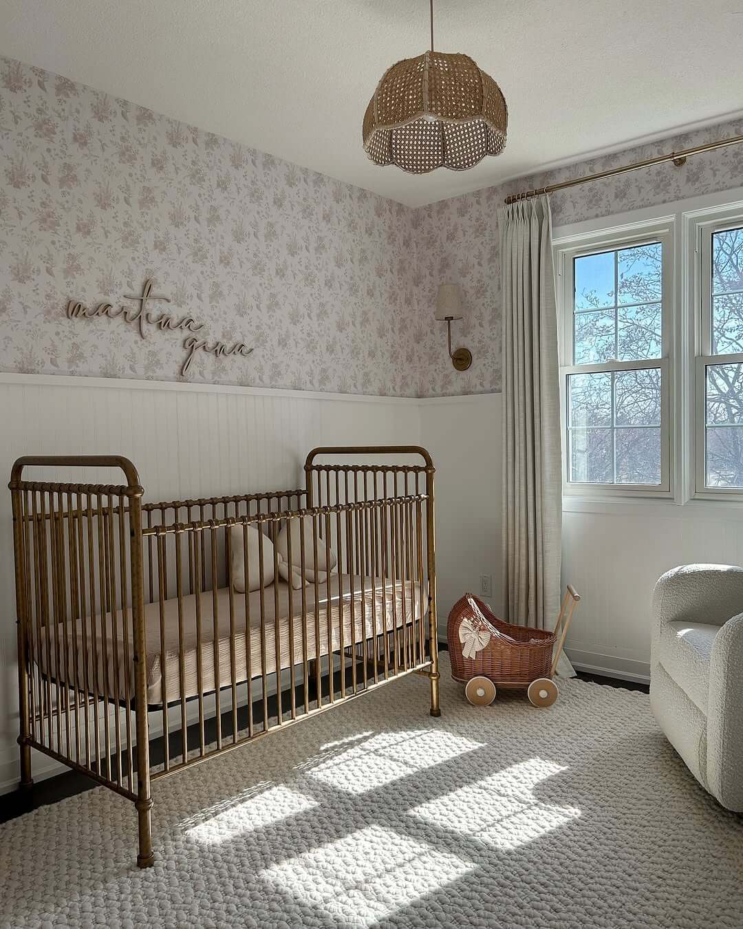 Floral Wallpaper and Wainscoting Create a Classic Nursery Backdrop