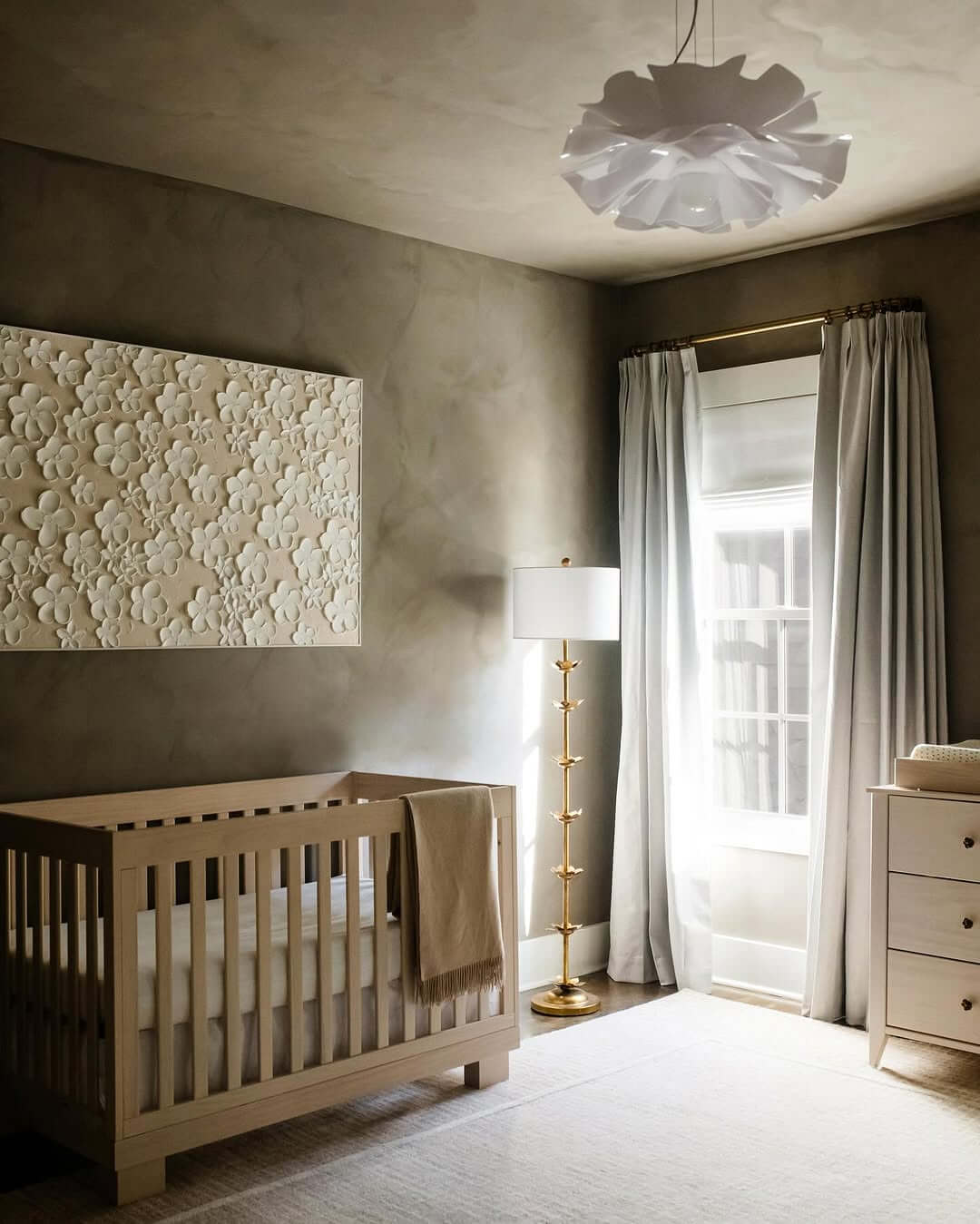 Textured Floral Wall Art Adds Dimension Above the Crib