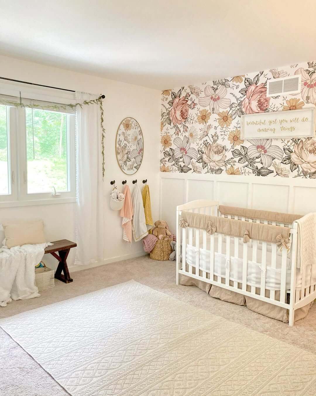 Floral Wallpaper and Board and Batten Create a Sweet Nursery Backdrop