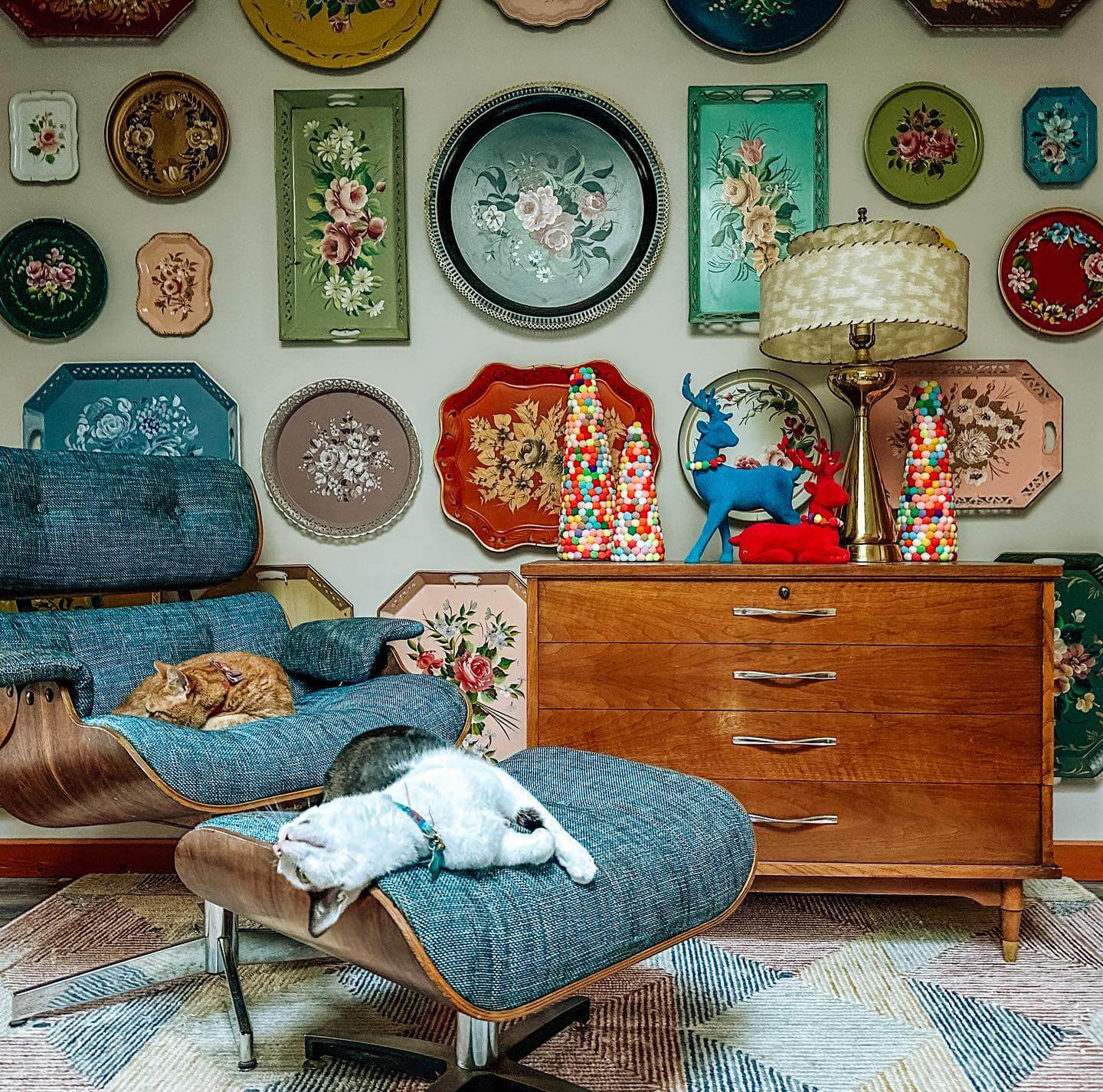Vintage Trays as a Colorful, Patterned Gallery Wall
