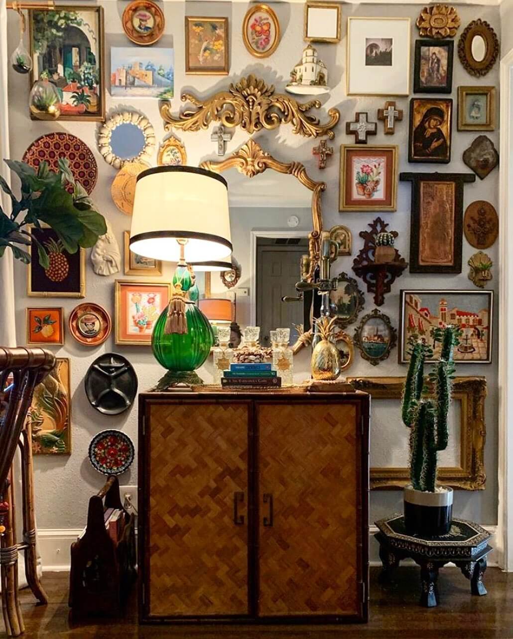 Ornate Gold Mirror and Architectural Salvage for a Dramatic Focal Point