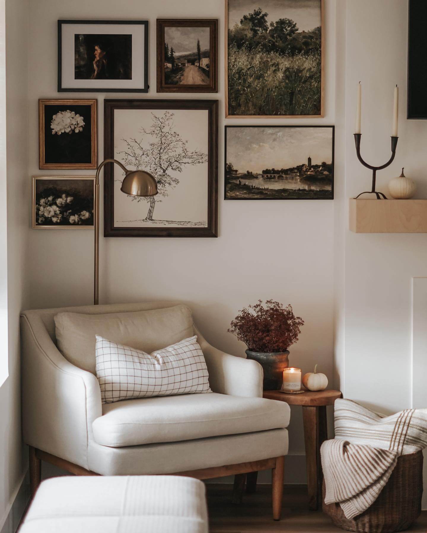 Layered Vintage Prints for a Cozy Reading Nook