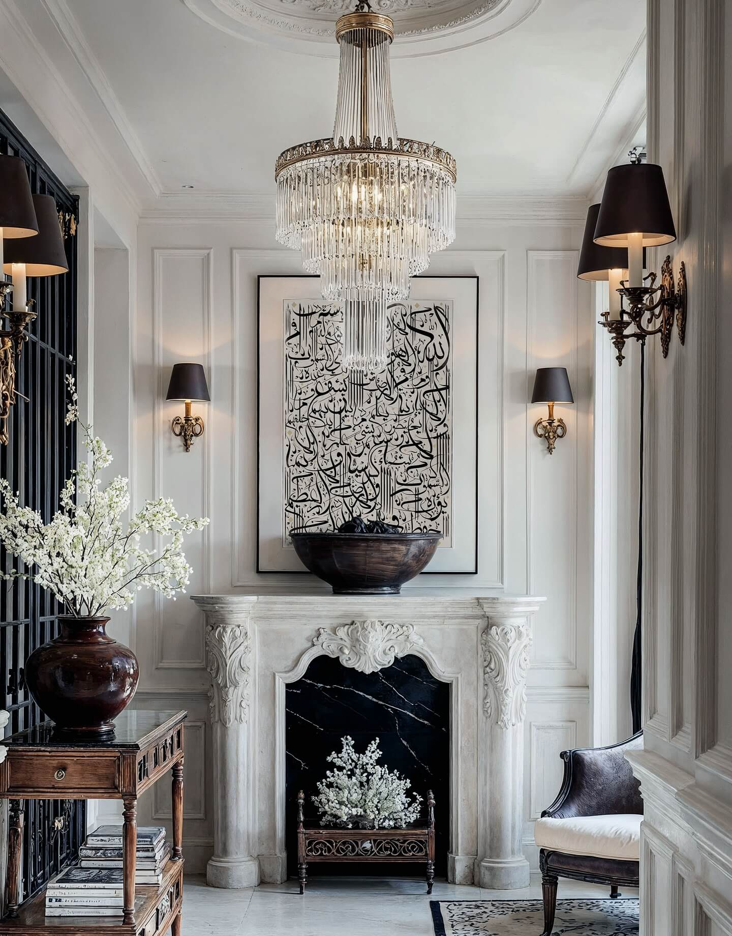 Anchor a Fireplace with Large Calligraphy Art