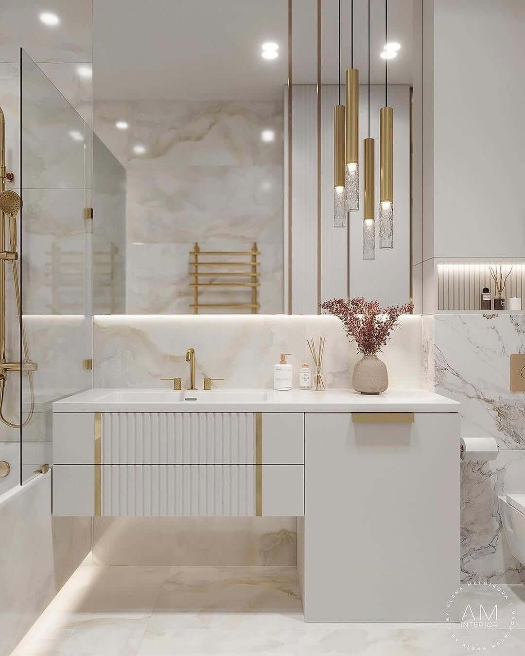Fluted Drawer Fronts Add Subtle Vertical Detail to White Vanity